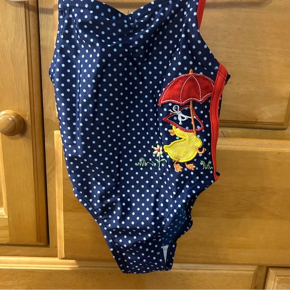 B.T. Kids Baby Girl’s Blue Bathing Suit w/Duck &  Umbrella Appliqué Size 12Month - Picture 2 of 9